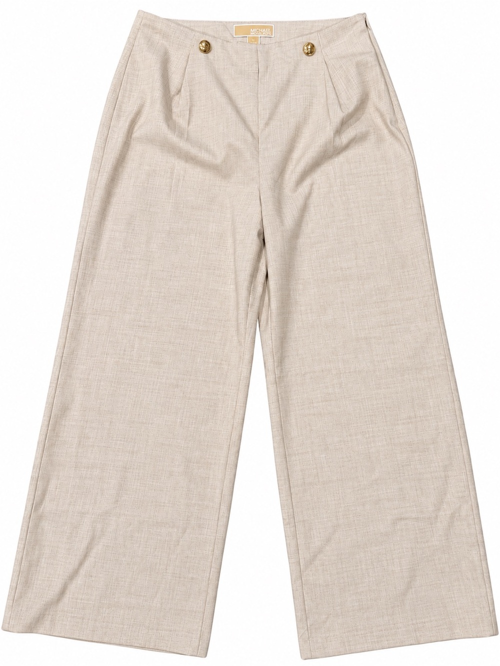 Michael Kors Woman's Wide-Leg Cream Trousers with Gold Button Detail
